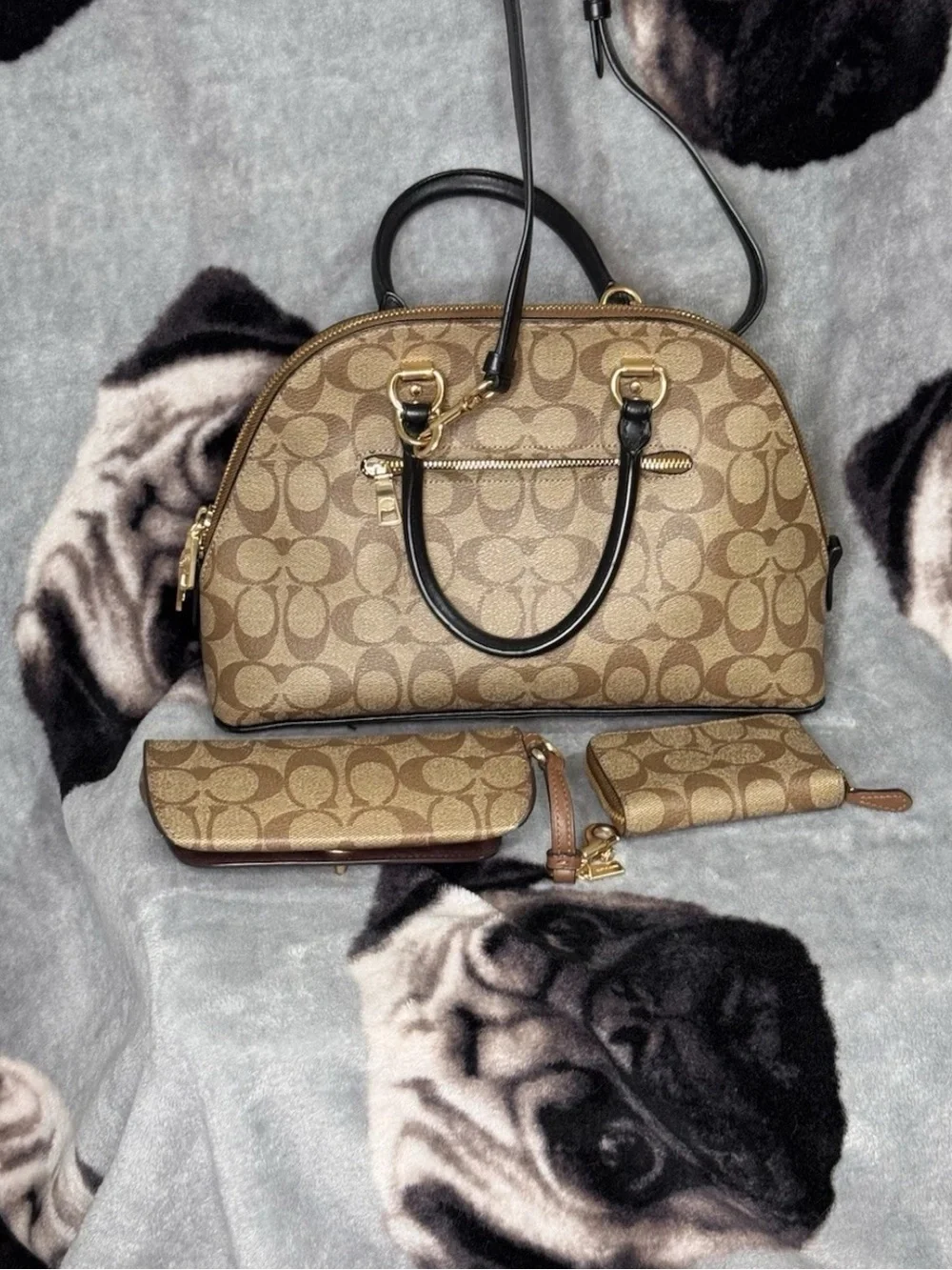 Coach Katy Signature Tan Satchel w/Small Wallet & Attachable Eyeglass Case